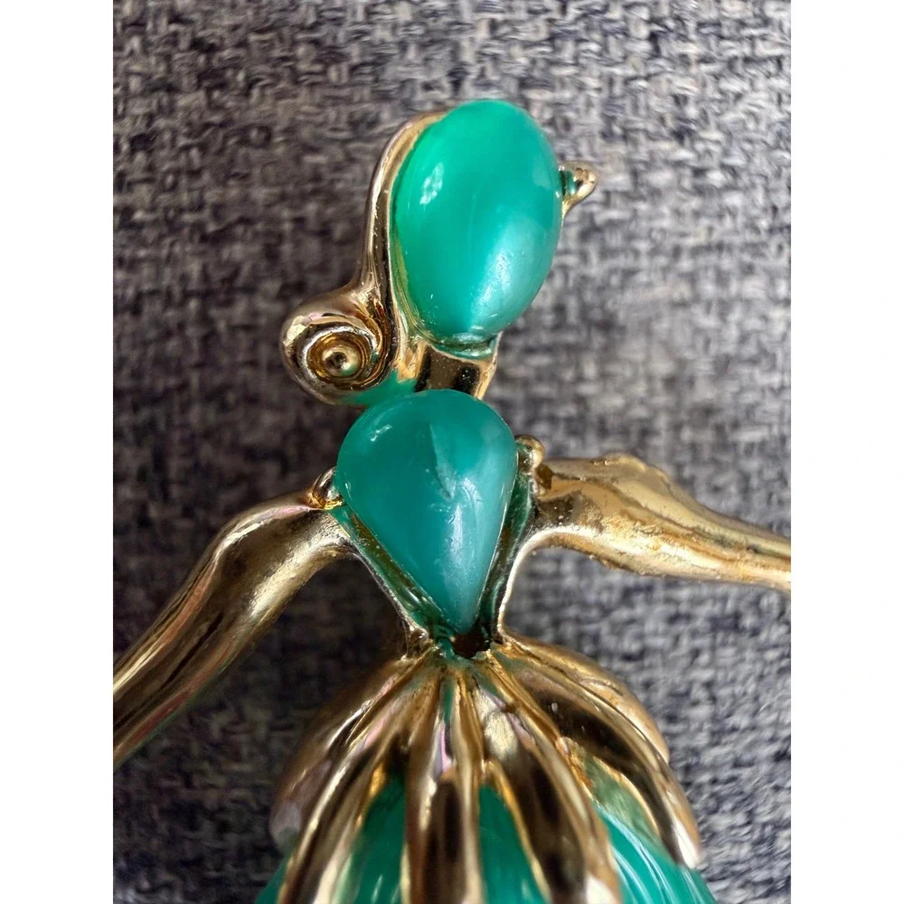 Vintage Trifari ?unsigned Ballerina‎ Brooch teal Green Dancer Costume Jewelry
